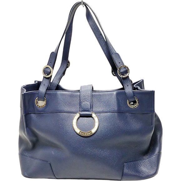362235R Bvlgari Shoulder Bag Navy Blue Leather - Picture 1 of 9